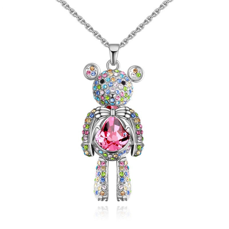 Charming Bear Crystal Necklace with Diamond Pendant