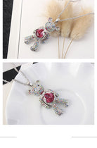 Charming Bear Crystal Necklace with Diamond Pendant