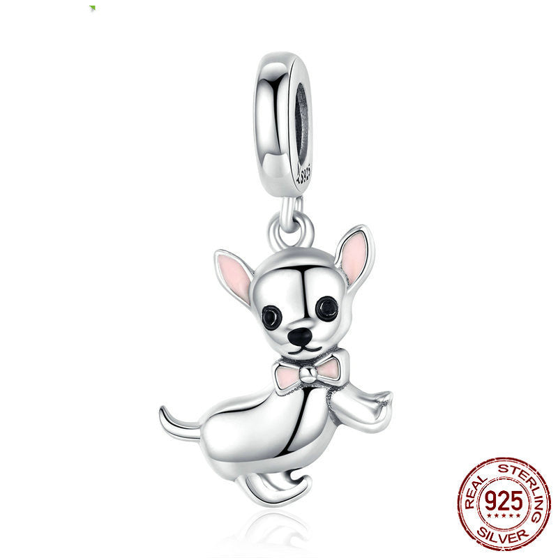 Cute Animal Chihuahua S925 Silver Pendant DIY SCC1317