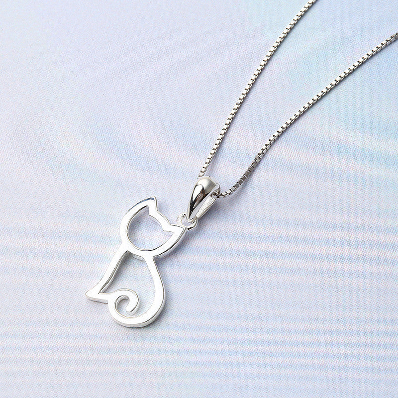 Korean Sweet Cat Necklace - Minimalist Silver Jewelry with Adorable Cat Pendant