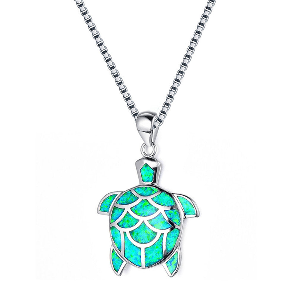 Blue Opal Turtle Necklace - Cute & Elegant Jewelry