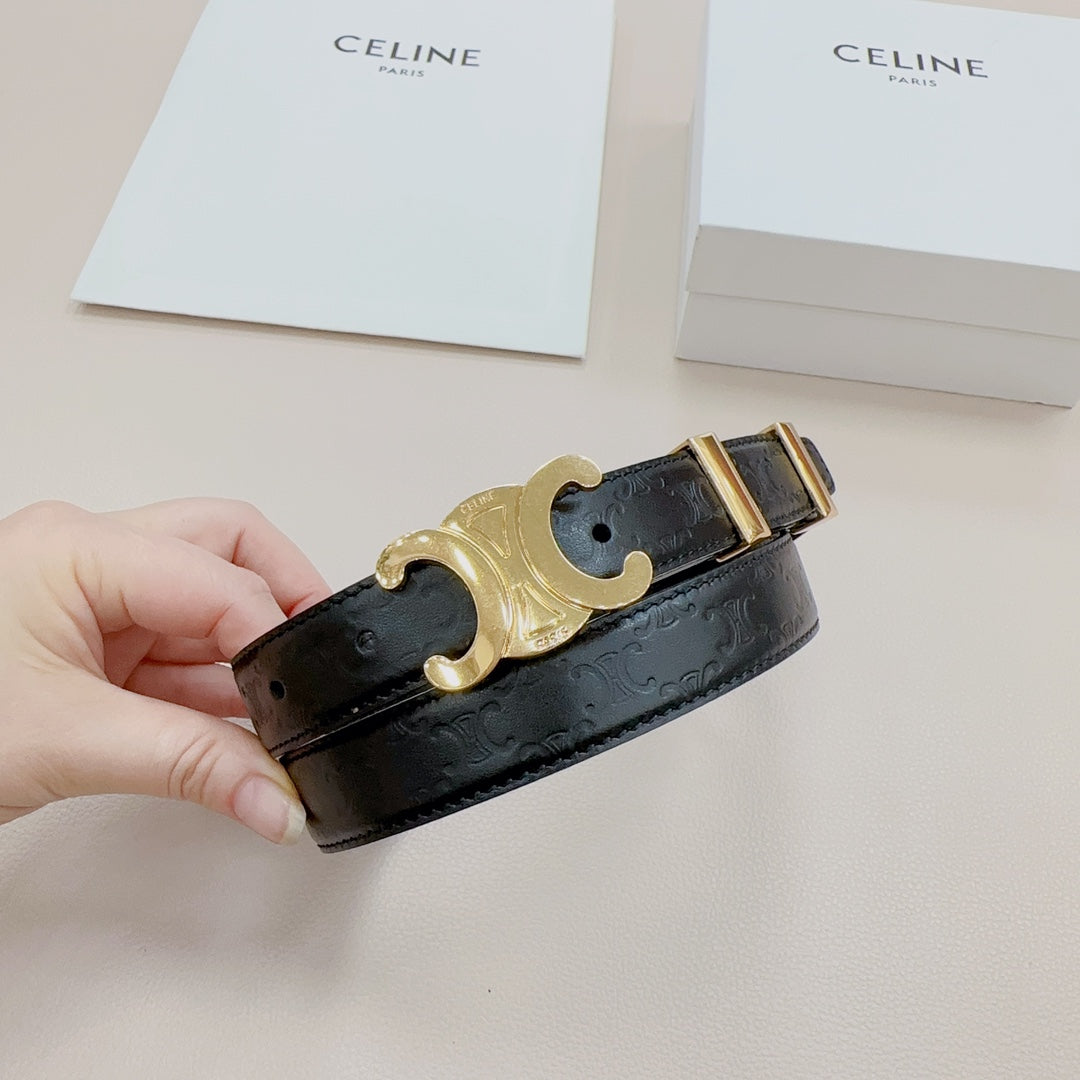 CEL Gold Buckle Belt  25mm Black Calfskin 176706