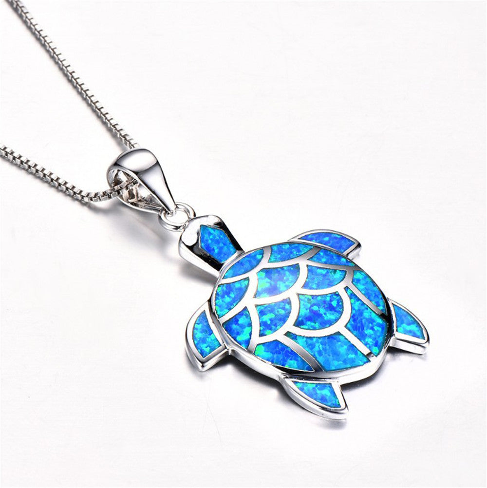 Blue Opal Turtle Necklace - Cute & Elegant Jewelry