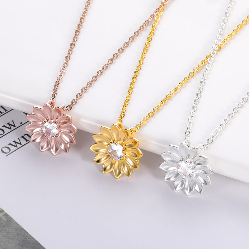 Sunflower Zircon Ladies Necklace - Elegant Jewelry Accessory