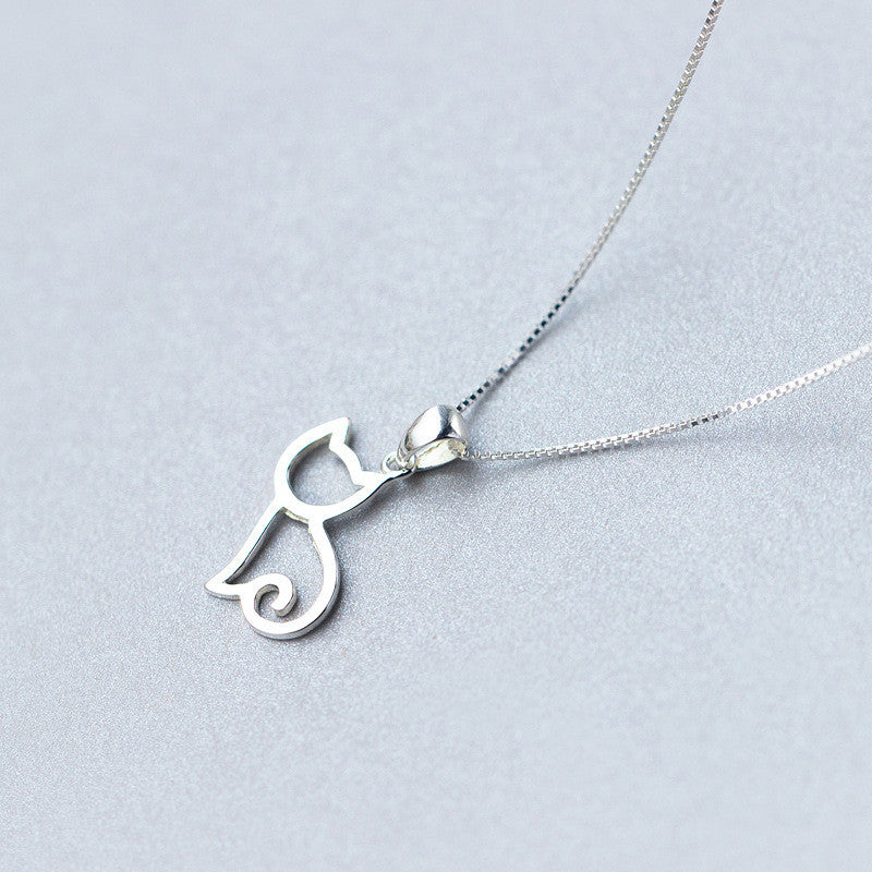 Korean Sweet Cat Necklace - Minimalist Silver Jewelry with Adorable Cat Pendant