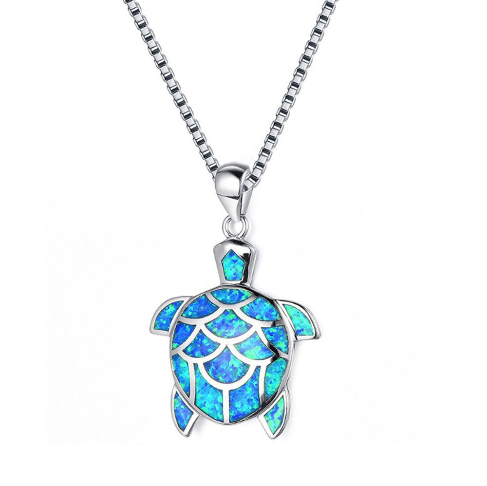 Blue Opal Turtle Necklace - Cute & Elegant Jewelry