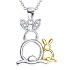 Cute Gold & Silver Rabbits Pendant 925 Silver Necklace