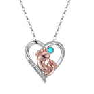 Love Footprint Sterling Silver Necklace - Heart Pendant with Turquoise