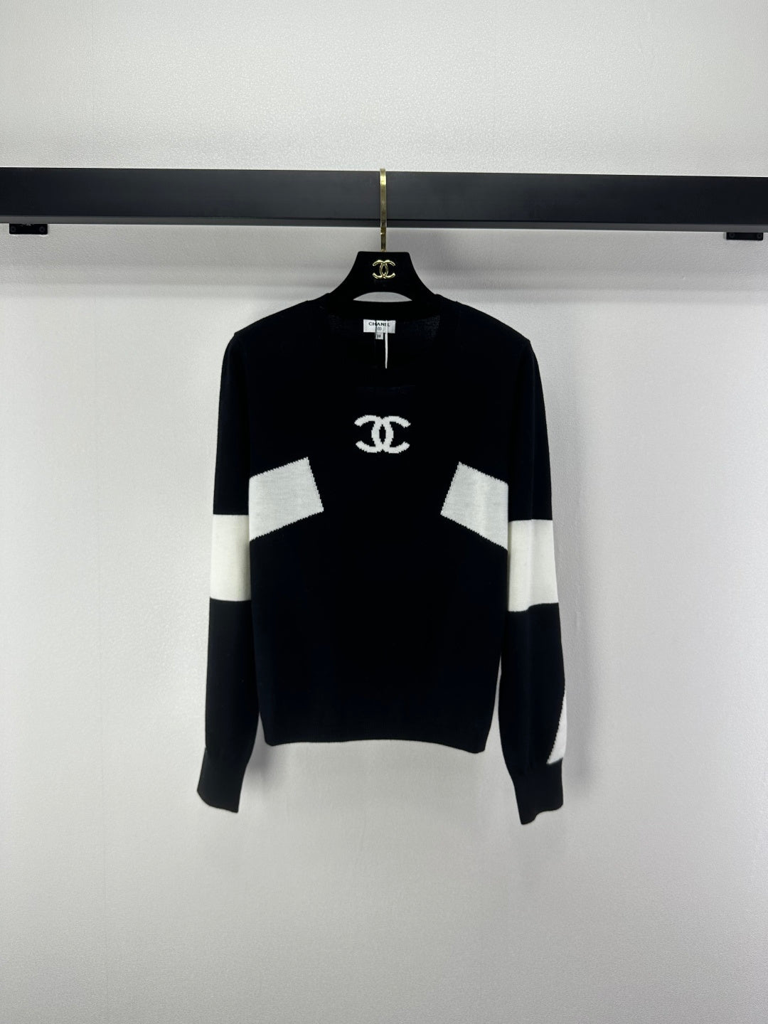 Chanel 2025 Long-sleeved Shirt Black and White Wool 329217