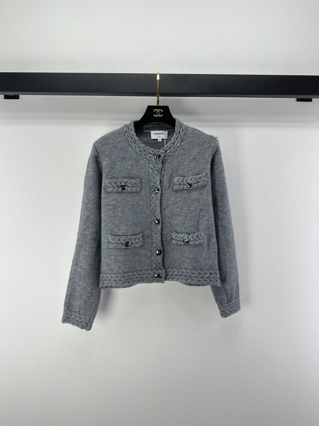 Chanel 2025 Cardigan Grey and Olive Brown Wool 329282