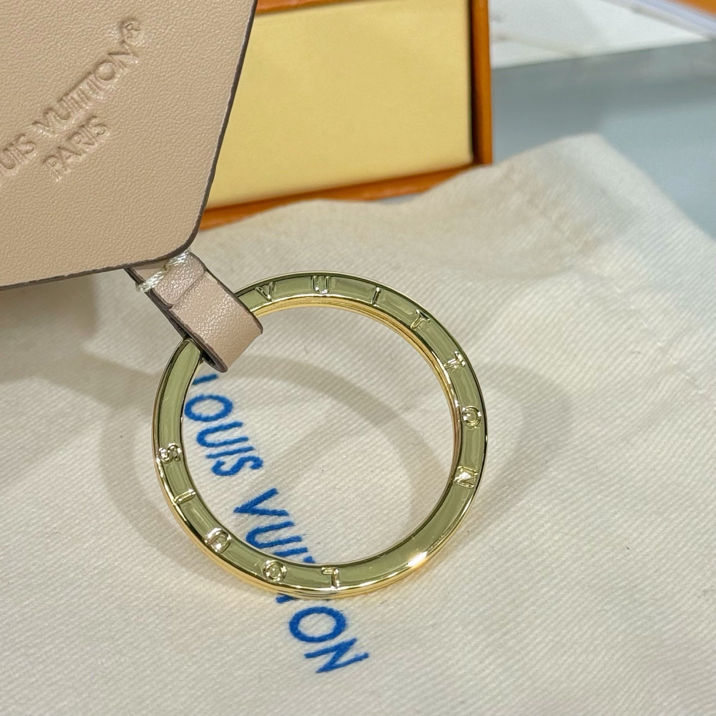 LV Cat Charm Beige Leather