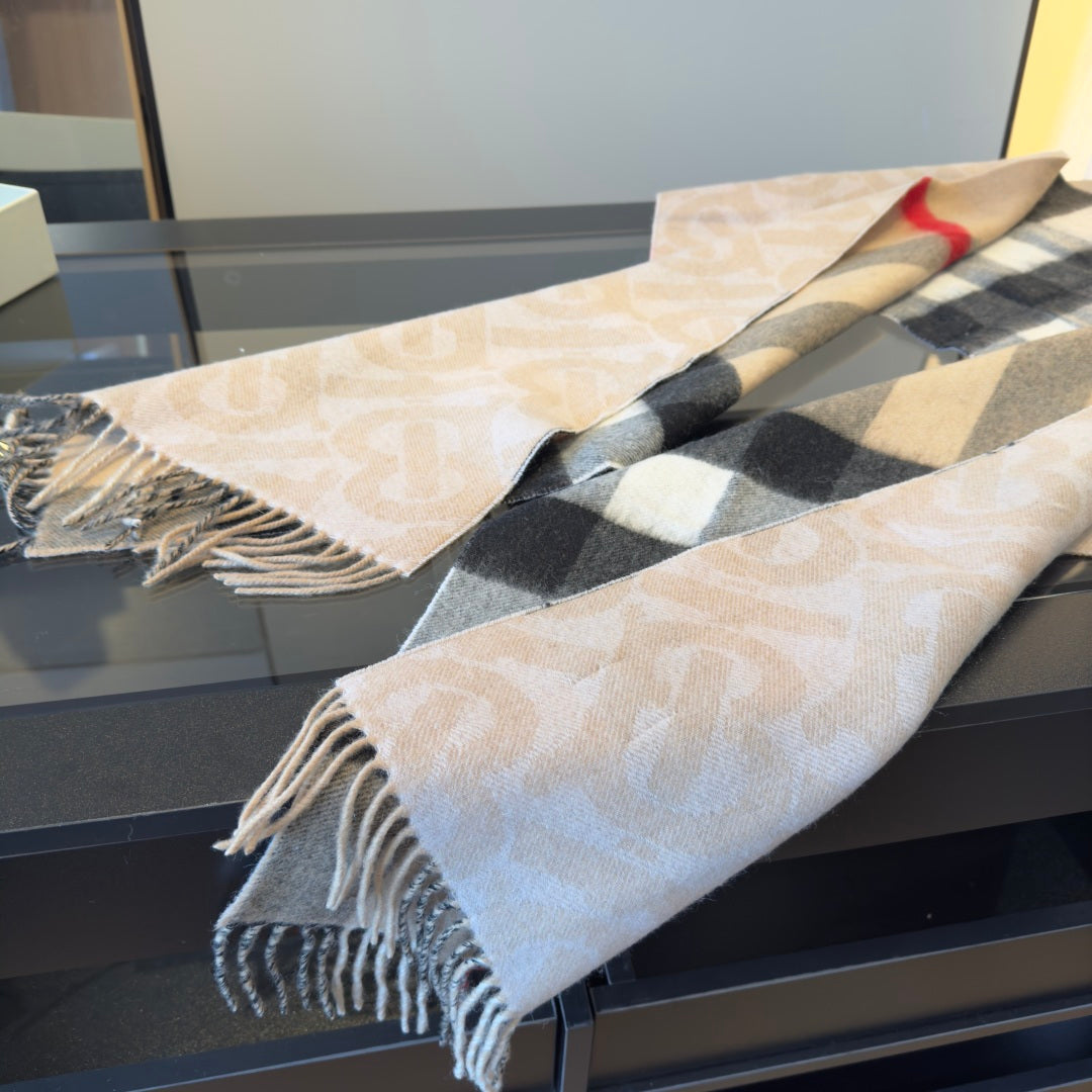 BBR Long Scarf 200CM Beige Black Cashmere 293421