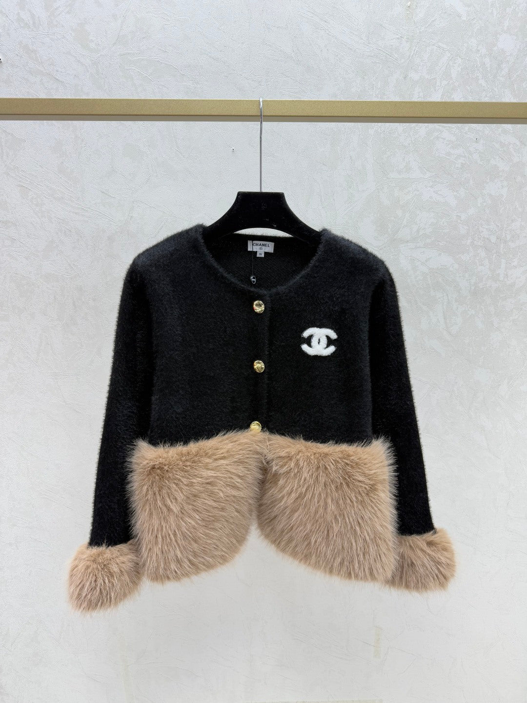 Chanel 2025 Cardigan White and Black Wool Faux Fur Trim