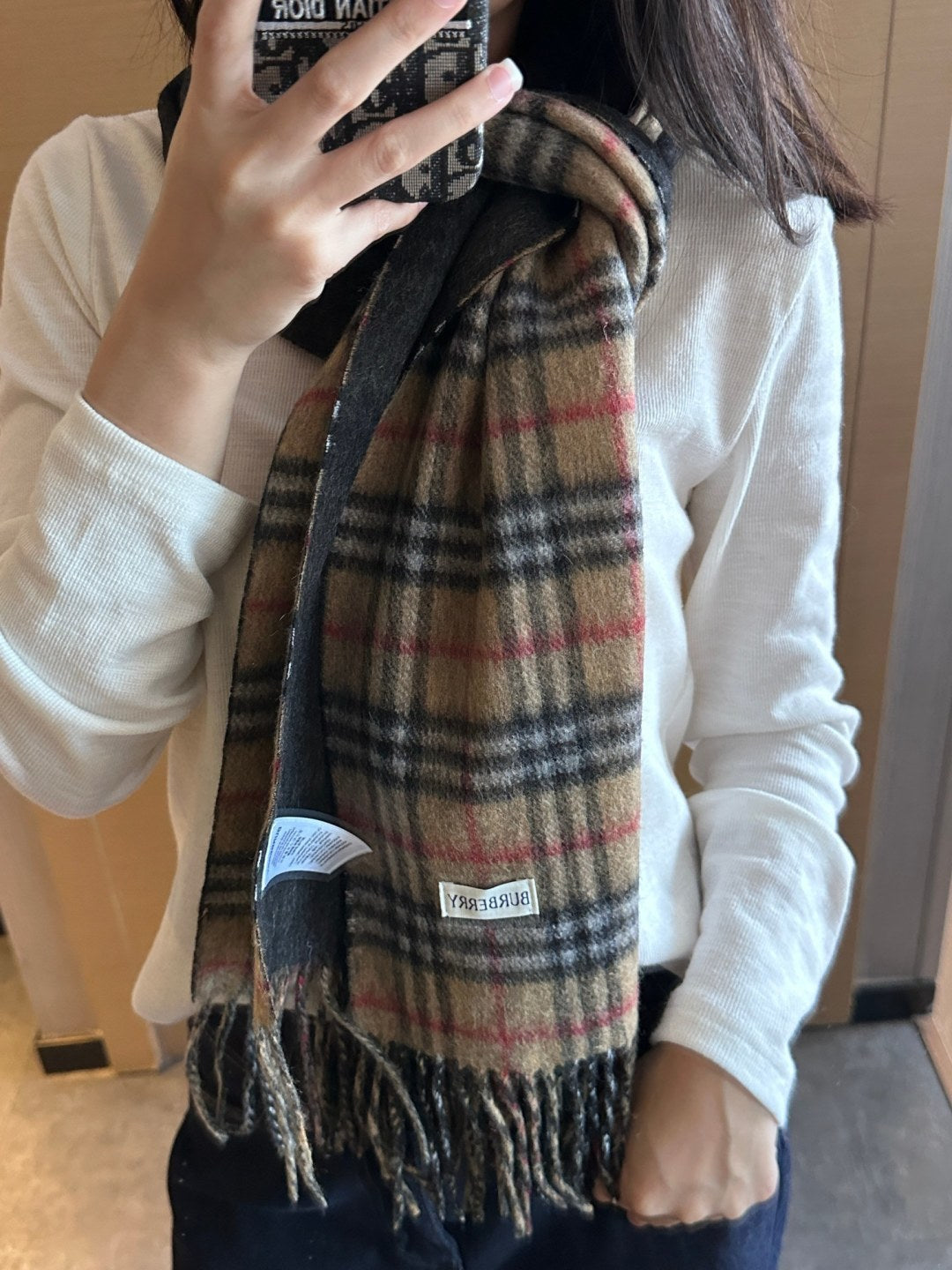 BBR British Style Classic Scarf 180CM Beige Black Cashmere 293542