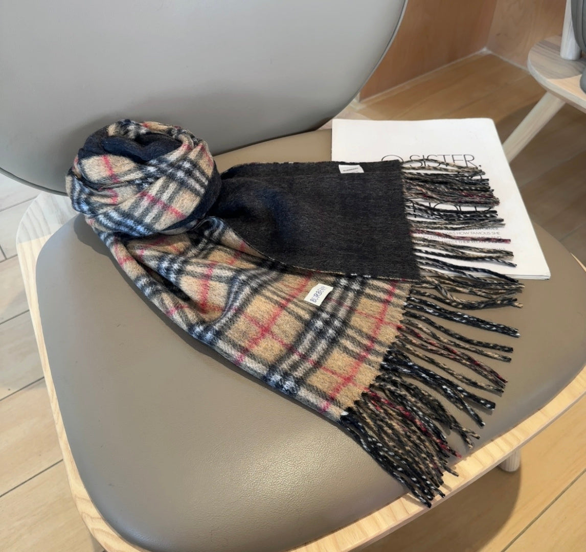 BBR British Style Classic Scarf 180CM Beige Black Cashmere 293542