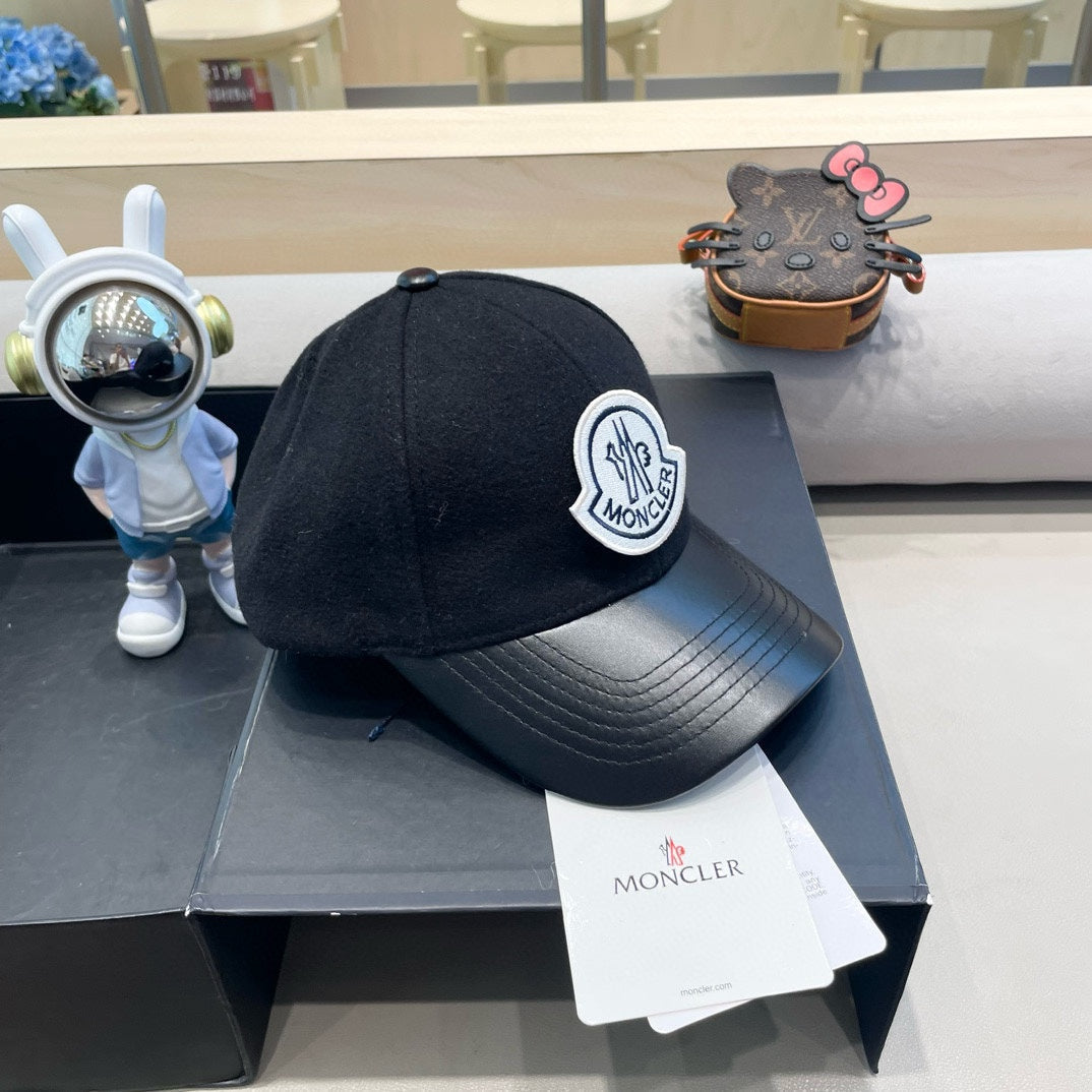 WOOL-TWEED AND LEATHER BASEBALL CAP BLACK 428237