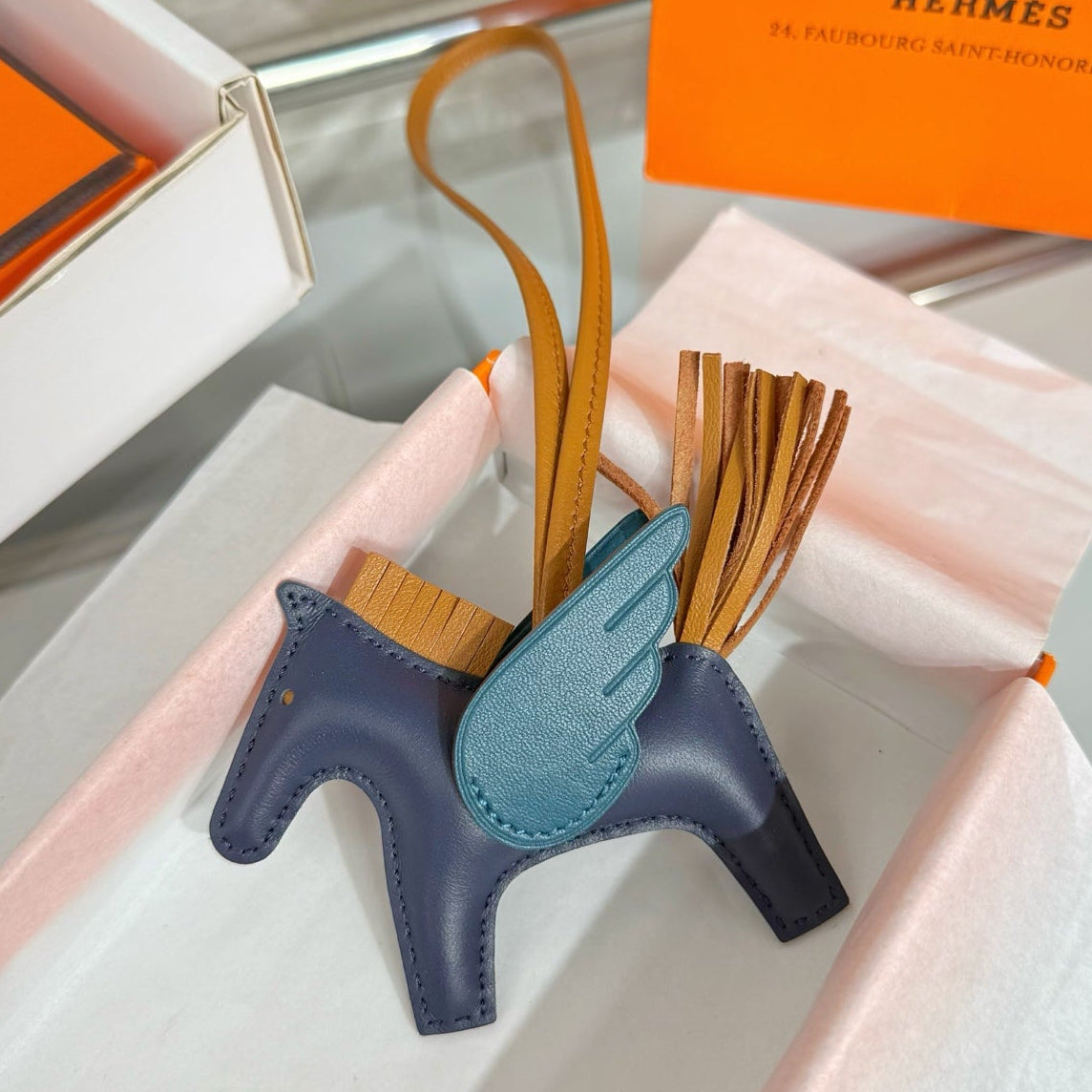 HM Rodeo Pegase PM Charm Navy Blue mix Brown Lambskin