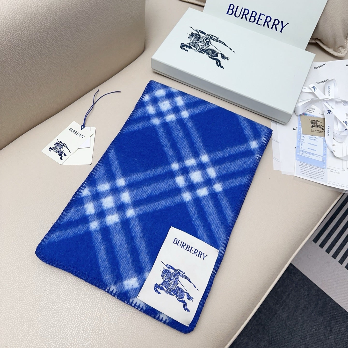 BBR Double-Sided Scarf 182CM Blue White Cashmere 293321