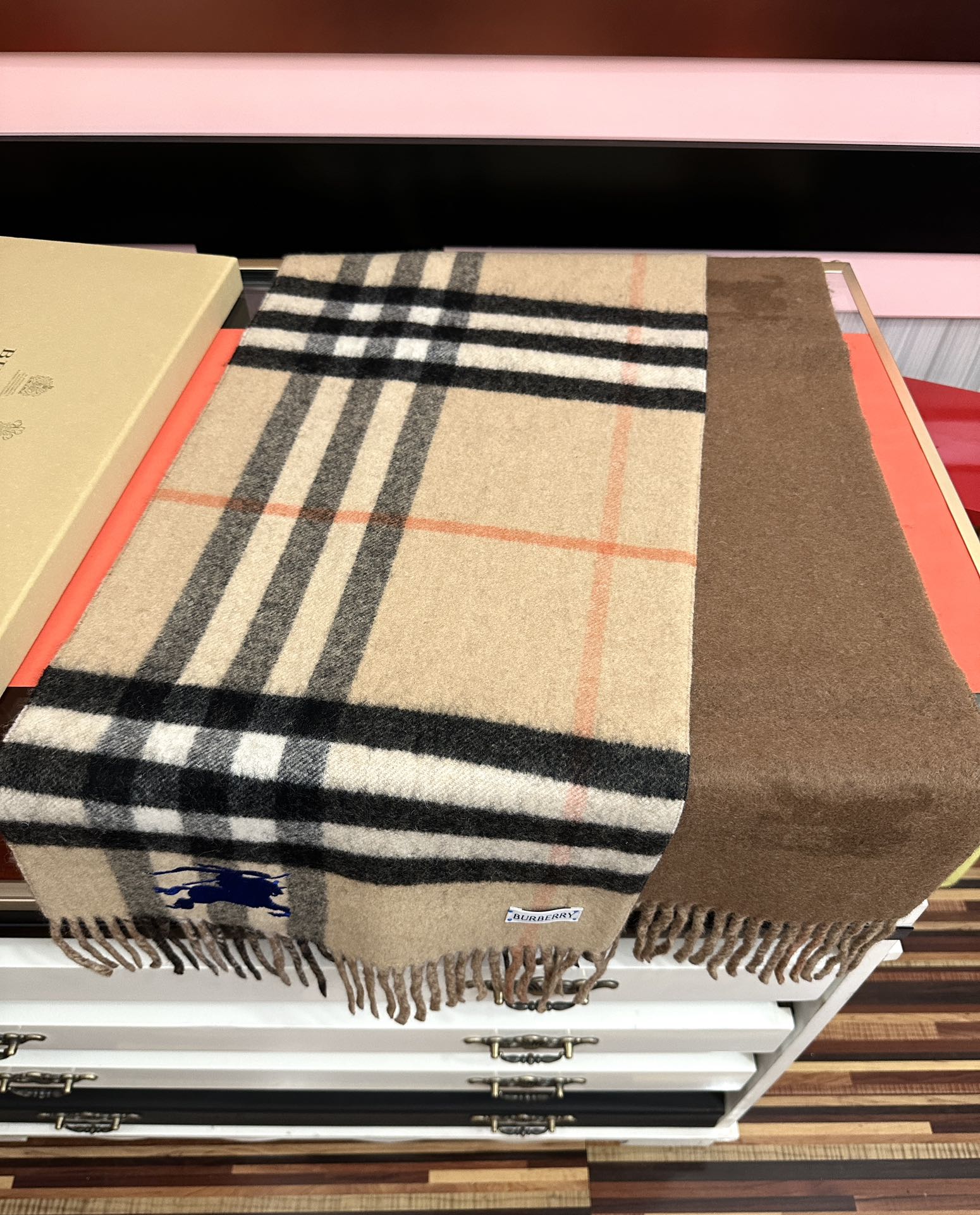 BBR Double-Sided Scarf 160CM Beige Cashmere 292959