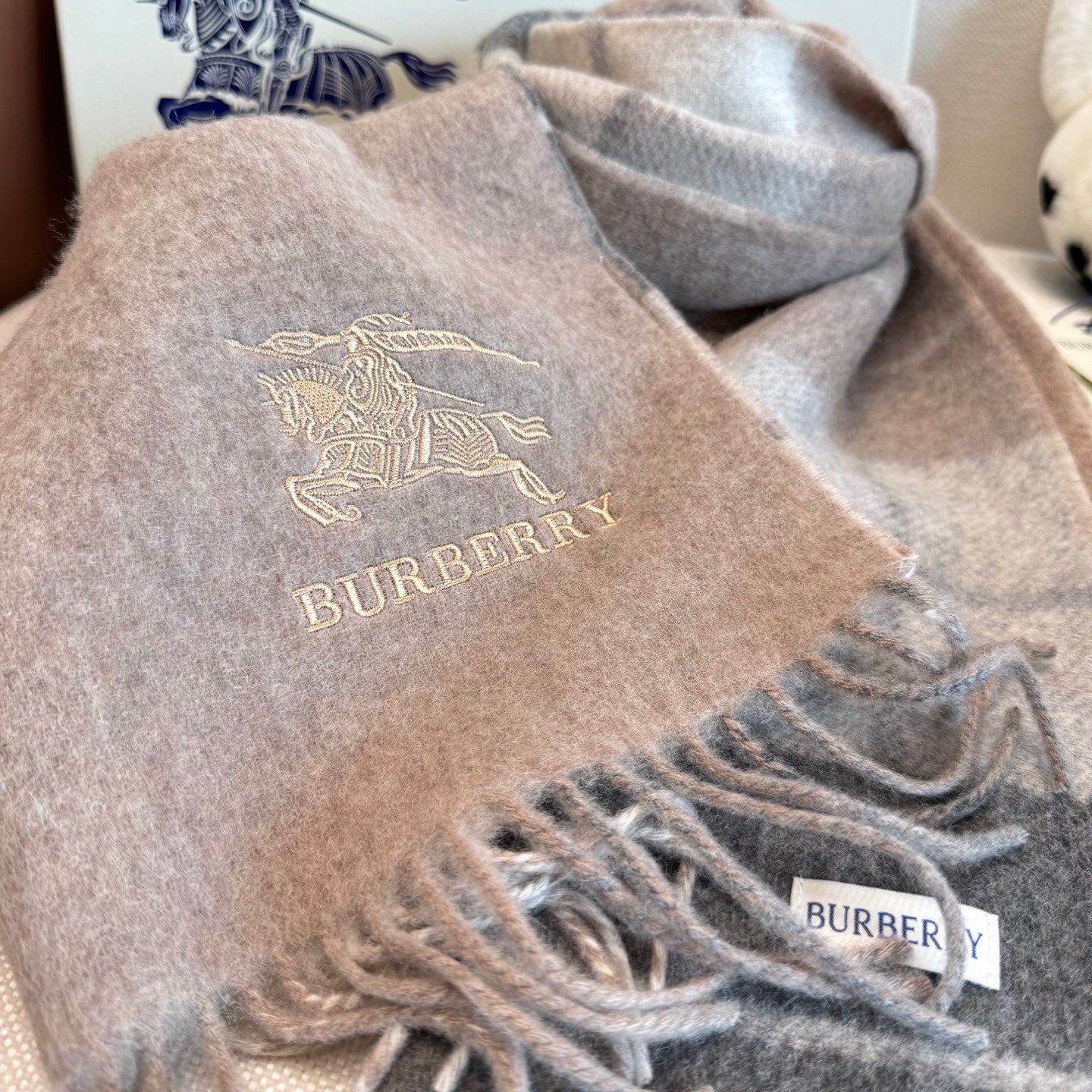 BBR Classic Embroidered Scarf 185CM Gray Cashmere 292802