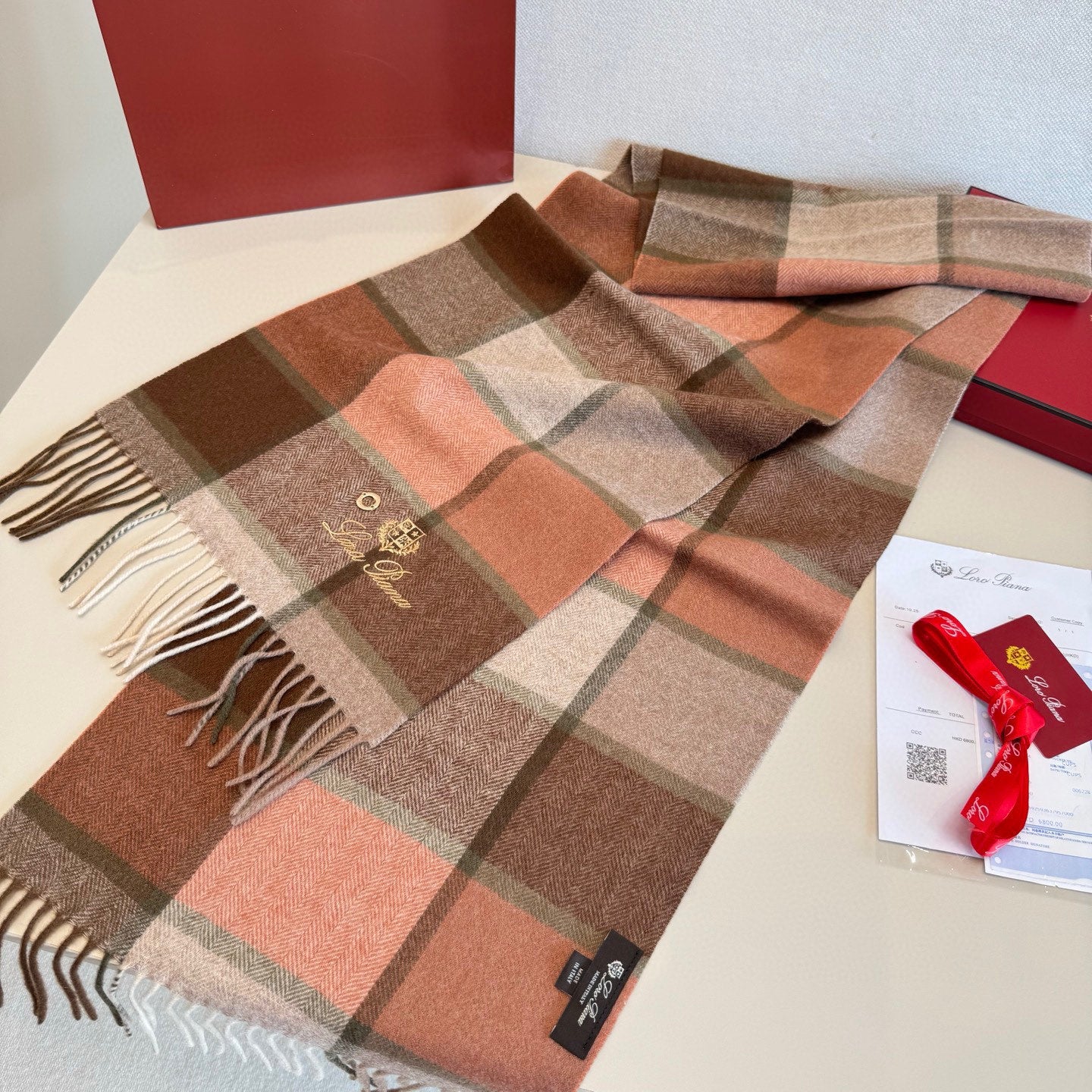 BBR Classic Embroidered Scarf 185CM Rose Brown Cashmere 292817