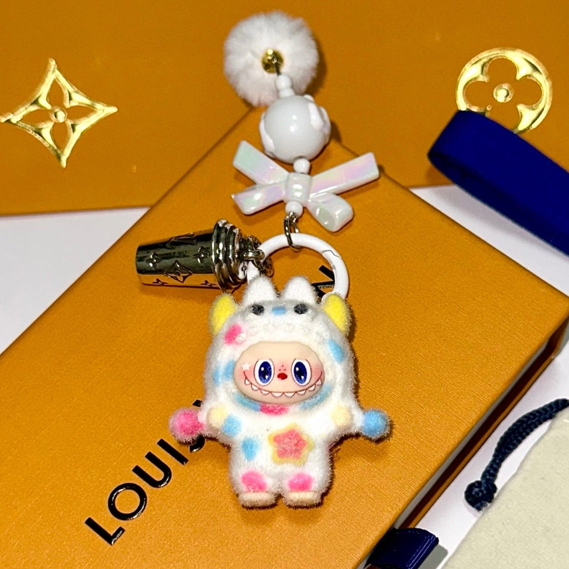 LV White Pop Mart Labubu Charm