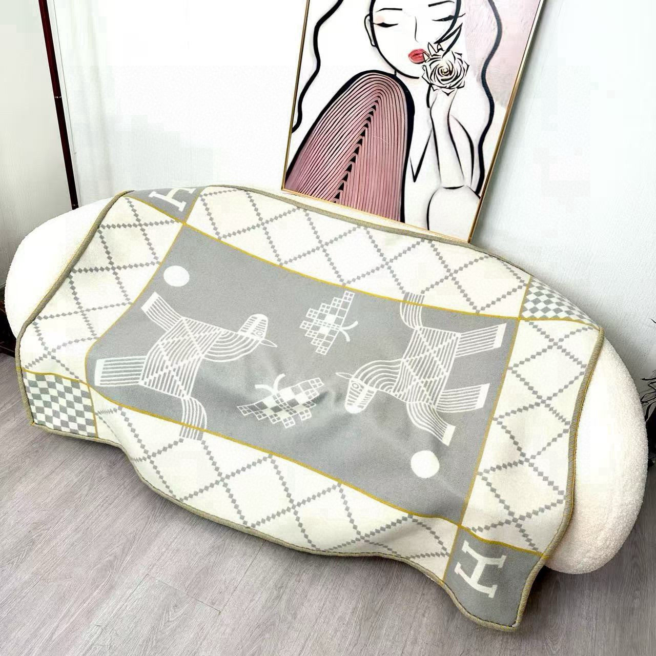 HM Avalon Blanket Gray Mix Cream Cashmere Wool 875778